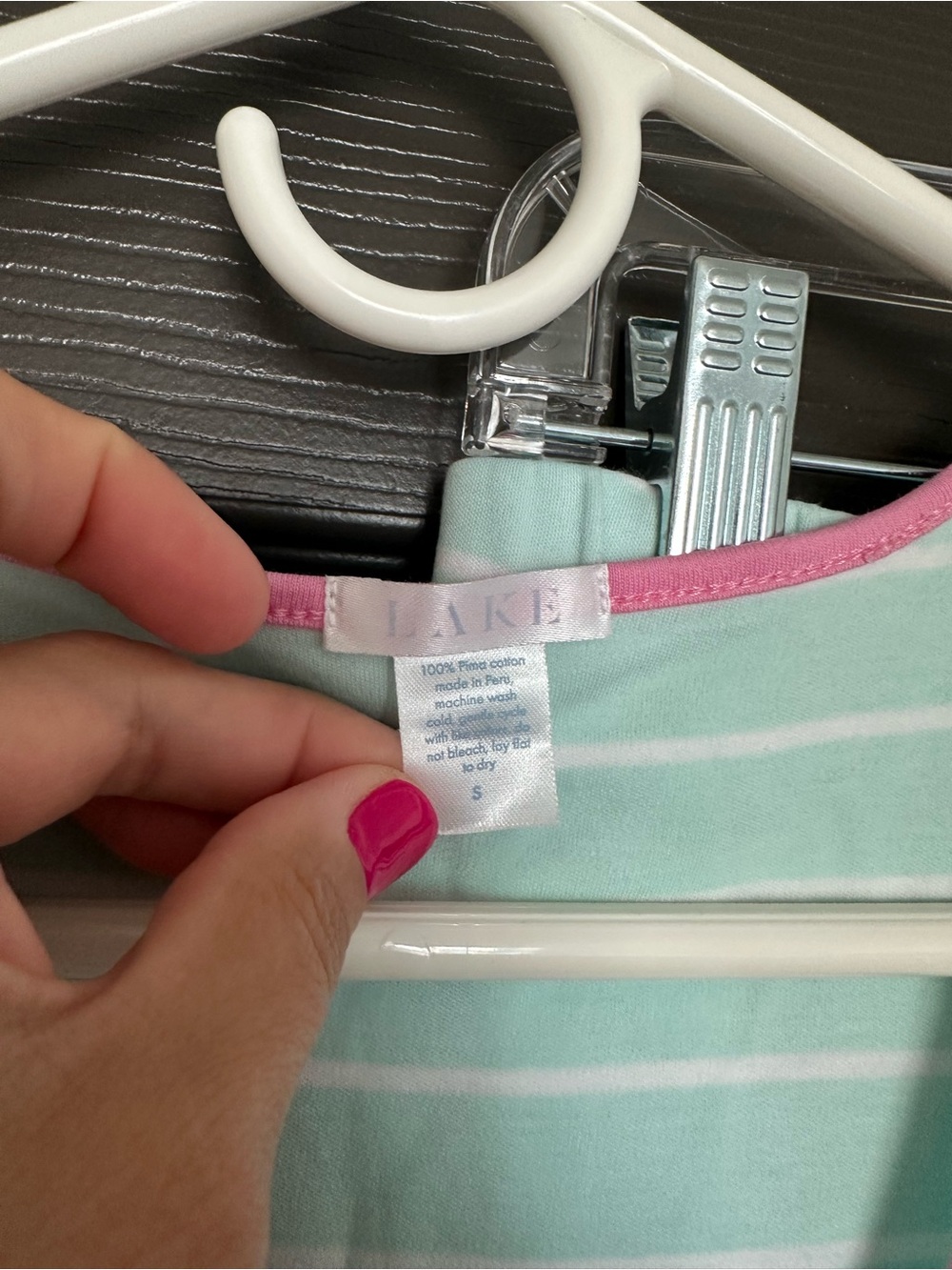 LAKE Pima Cotton Tank & Shorts Pajama Set | Mint Green Stripe | Size Small - Picture 3 of 4